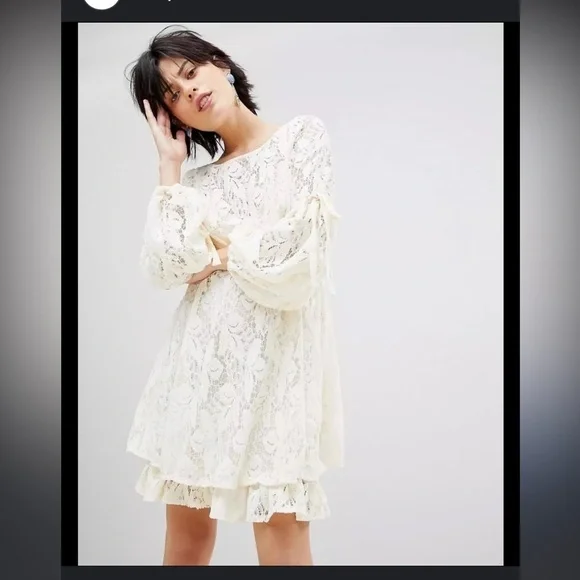 NWT Free People Ruby Lace With Tie Sleeves Ivory Dress, Size xs baby doll - Picture 1 of 16